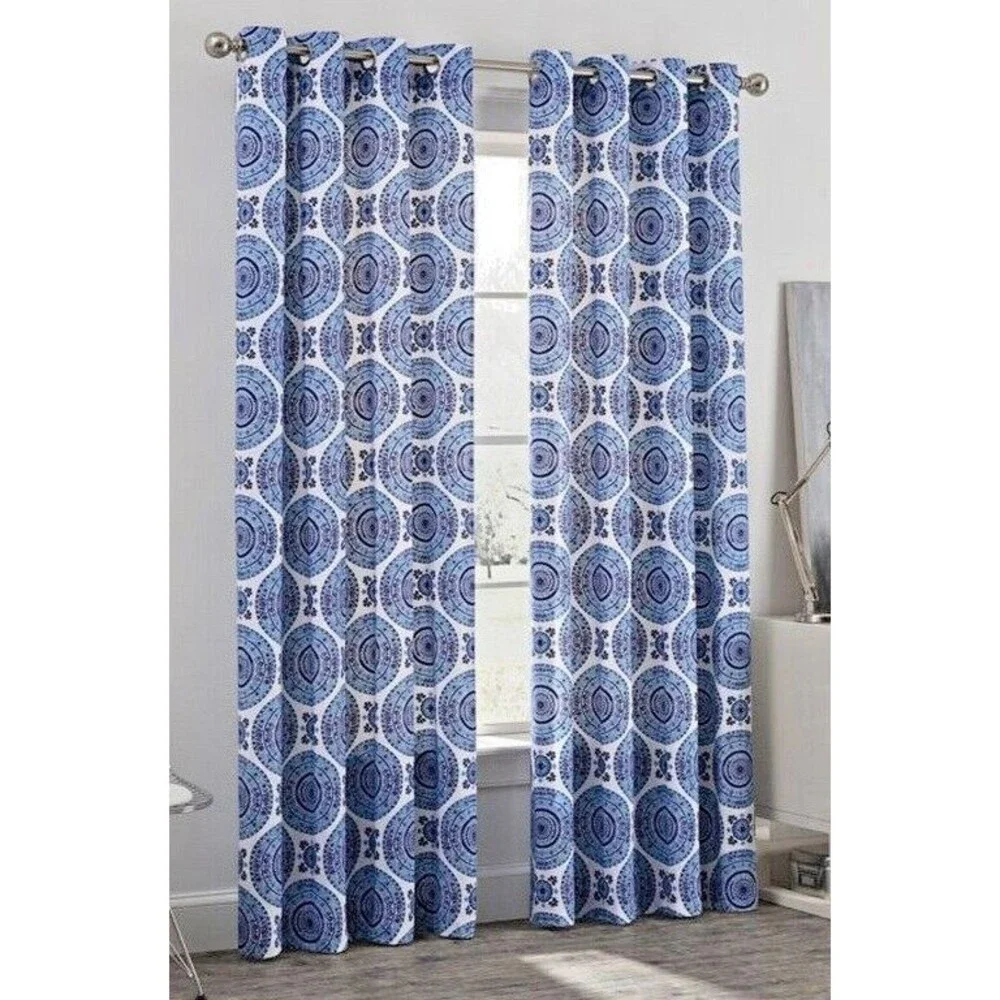 Blue Medallion Grommet Window Curtains 84